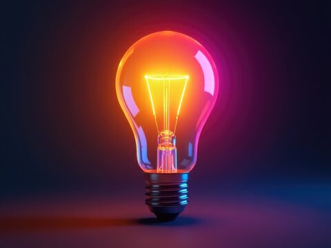 A single glowing light bulb on a dark background