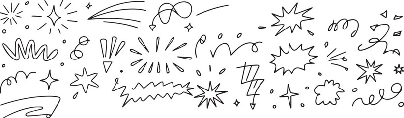 Collection of hand drawn doodle elements including stars and burst shapes