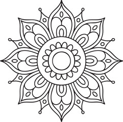 Black and white mandala flower design with intricate patterns