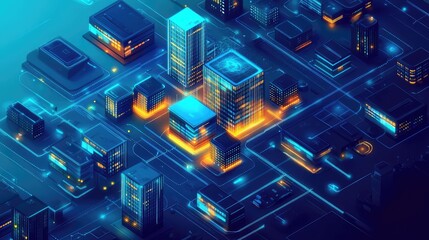 Smart city network connecting buildings with digital data