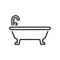 A simple line drawing of a bathtub with a faucet on a white background in a minimalist style art