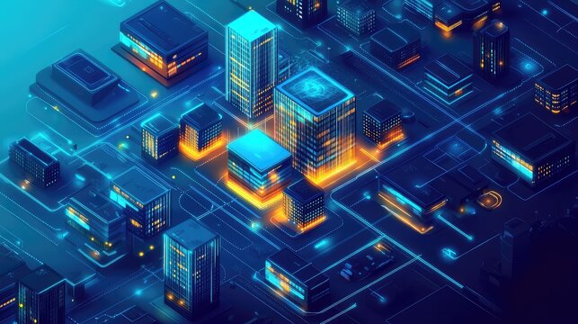 Smart city network connecting buildings with digital data