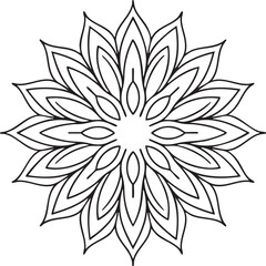 Black outline mandala flower symmetrical pattern black and white