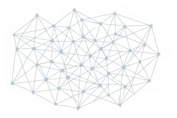 Abstract network connecting glowing nodes together, creating a technological web of data on transparent background