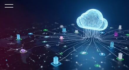 Cloud Computing Data Network with Server Connections on Digital Map