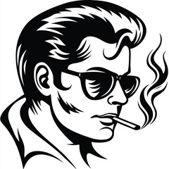 Stylish man wearing shades smokes, creating bold black and white art