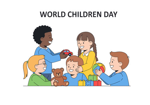 World Children's Day Illustration Diverse Kids Playing Together