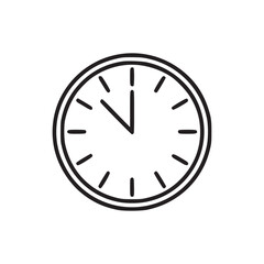 A simple line drawing of a clock face showing the time at eleven o'clock on a white background