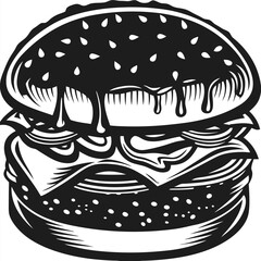 Monochrome shows an appetizing burger with cheese and dripping sauce in detail