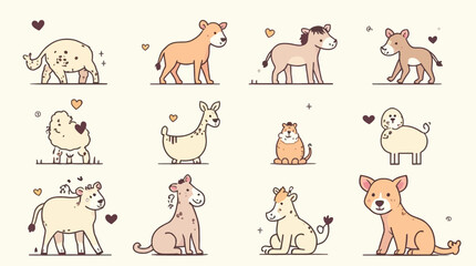 A delightful collection of cute cartoon baby animal illustrations with charming simple designs.