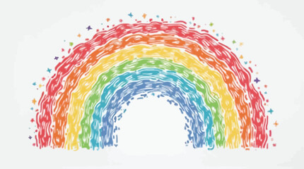 Vibrant textured rainbow illustration with sparkling colorful elements on a white background.