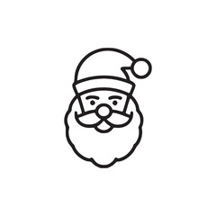 Minimalist santa claus head with hat and beard in black outline on a white isolated background