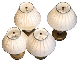  Top-Down Display of Three Fabric-Shade Table Lamps, Artistic Layout, Isolated