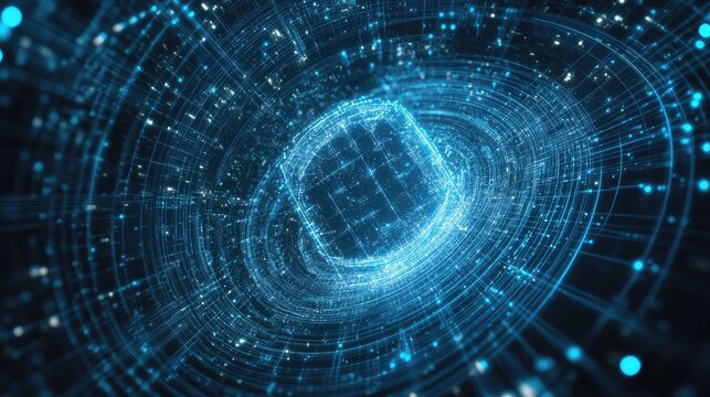 Digital data tunnel with flowing abstract network connections