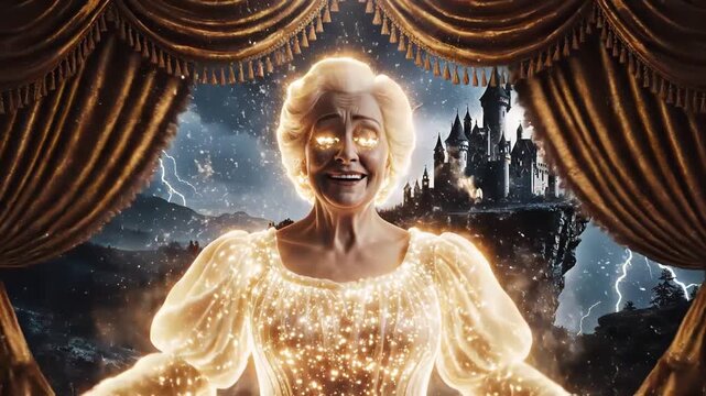  A presentation of a futuristic fantasy theater. Burning tears and a fantastical environment for an actress