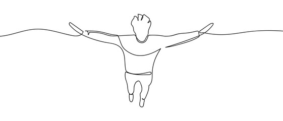 A man in a flying pose, a single continuous line. Dynamic single line draw design vector illustration Editable stroke.