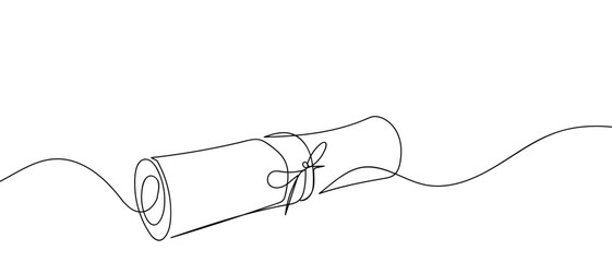 Obraz premium Paper roll, map roll, one continuous line Dynamic single line draw design vector illustration Editable stroke.