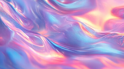 Iridescent flowing liquid waves creating abstract pastel holographic texture