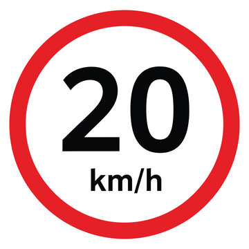 A red and white 20 kmh speed limit road sign isolated on