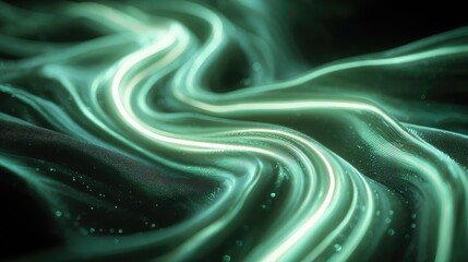 Green digital energy waves flowing on textured fabric