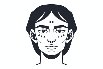 Minimalist design depicts a lightskinned woman with black hair and facial tattoos in striking detail