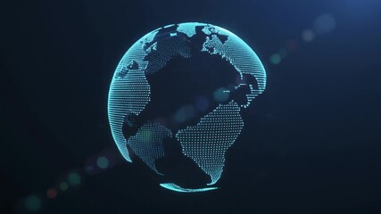 A glowing blue 3D digital globe centered on Africa and Europe with a dark background and subtle lens flares. - Powered by Adobe