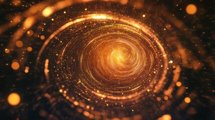 Golden glowing spiral vortex forming abstract galaxy energy