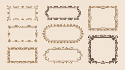 Elegant collection of decorative vintage frames in various shapes and intricate ornamental designs