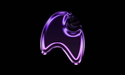 Futuristic Purple Liquid 3D Shape on Black Background – Glossy Fluid Abstract Form with Metallic Shine and Modern Minimalist Design