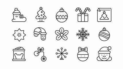 Vector illustration of Christmas icons with various festive holiday season decorations