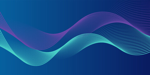 Abstract glowing wave lines on dark blue background. Dynamic wave pattern. Modern flowing wavy lines. Futuristic technology concept. Suit for banner, poster, cover, brochure, flyer, website