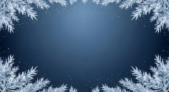 Winter background with frosty fir branches and snowflakes for christmas or new year design