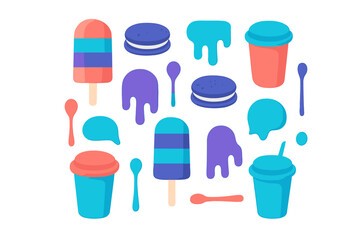 Seamless pattern of colorful summer desserts including popsicles cookies and cold drinks