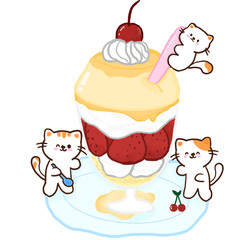 Kawaii Cat Sweet Dessert Clipart PNG Hand drawn 