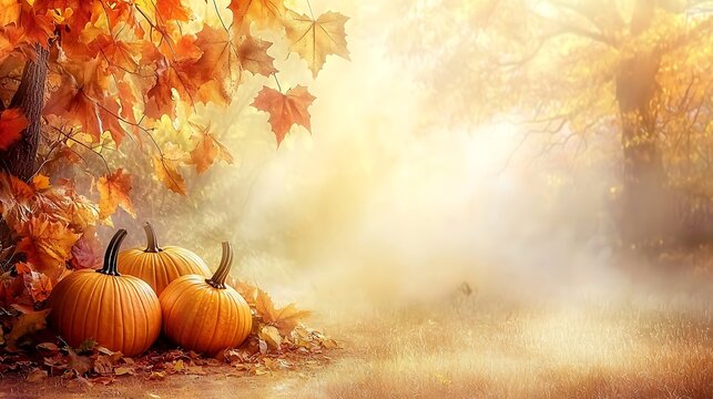 Light neutral scene with pumpkins in soft orange and golden tones on warm background