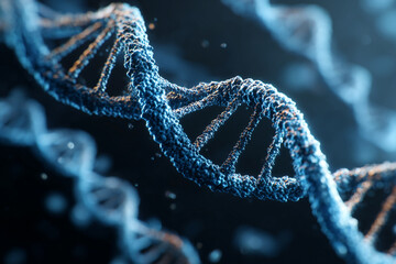 Blue textured DNA strands representing molecular science and genetic research