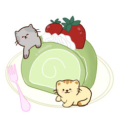 Kawaii Cat Sweet Dessert Clipart PNG Hand drawn 