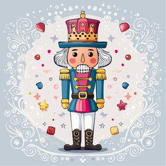 Naklejka premium Traditional Christmas toy vector. A standing Nutcracker figure for use in invitations, party decorations, or seasonal promotions.