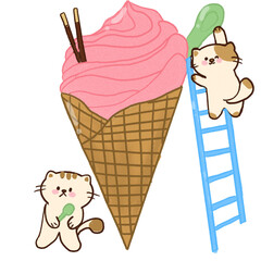 Kawaii Cat Sweet Dessert Clipart PNG Hand drawn 