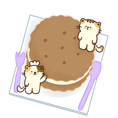 Kawaii Cat Sweet Dessert Clipart PNG Hand drawn 