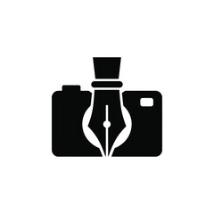 Camera and fountain pen logo for creative storytelling and photography