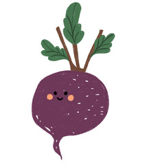 Cute Hand-Drawn Beetroot Vegetable Character with Happy Face