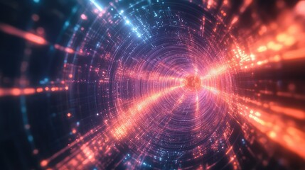 Abstract glowing digital data tunnel transmitting information