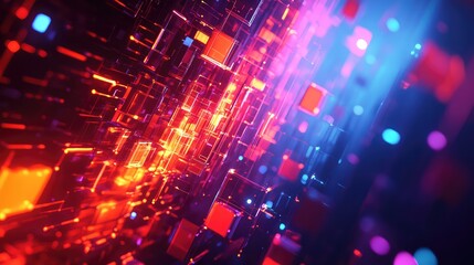 Obraz premium Digital data network connecting glowing abstract cubes