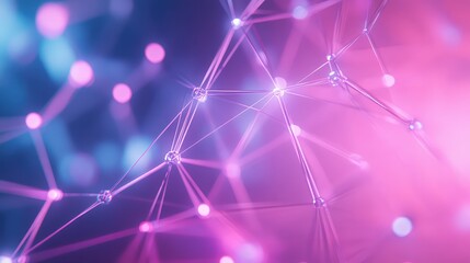 Abstract glowing network connecting nodes and transmitting data