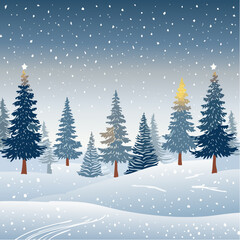 Obraz premium Serene night landscape for winter and Christmas projects. Vector illustration of a peaceful, snow-covered woodland setting.