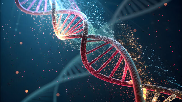 Abstract dna helix with glowing particles effect