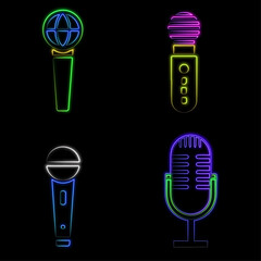 Microphone for neon radio icon bright music sign musical concept vector
