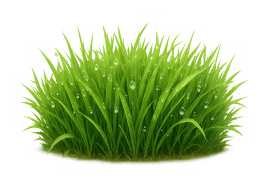 Fresh green grass tuft with water drops, a spring lawn element for nature and growth concepts - Powered by Adobe
