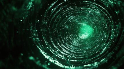 Digital data flowing through abstract green tunnel